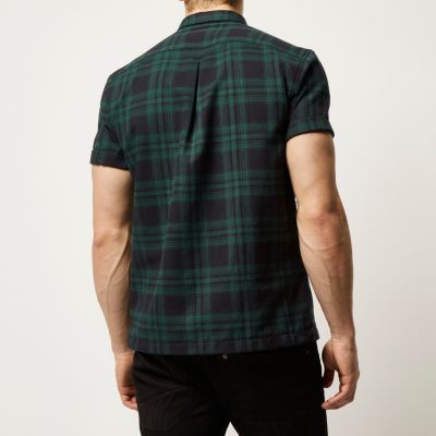 Green check twill short sleeve shirt